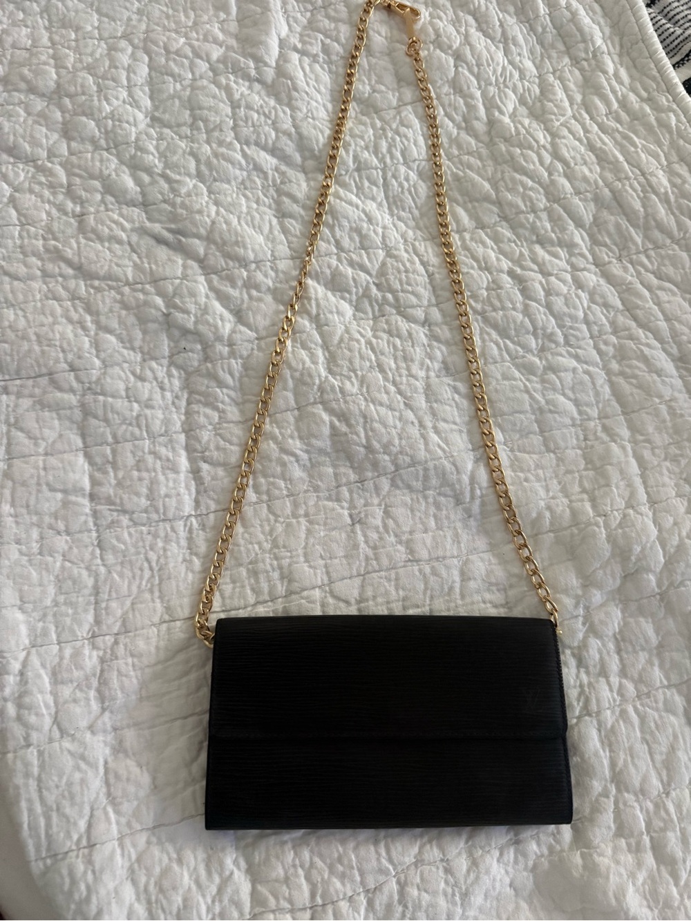 Louis Vuitton Black Epi wallet with Gold Chain